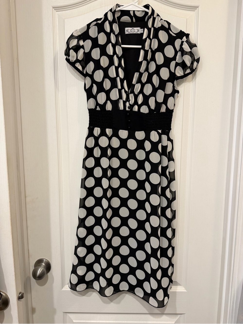 Vintage Y2K TRIXXI Size 3 Polka Dot Midi Dress Made USA Retro Puff Sleeve